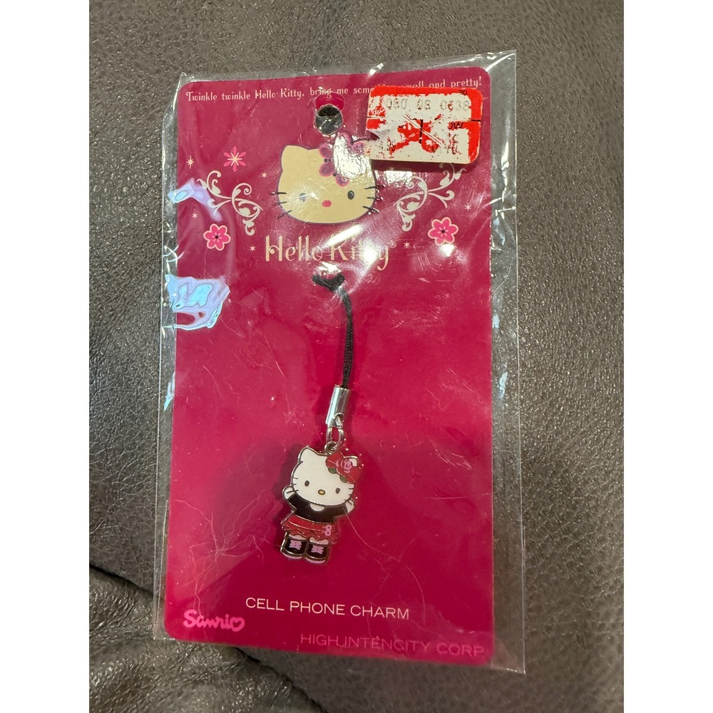Sanrio Hello Kitty Cell Phone Charm Vintage 2006 Red Black Outfit SIL-34053 NIP